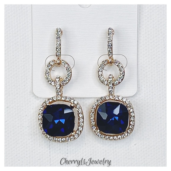 Blue Crystal Rhinestone Special Occasion Earrings - Picture 4 of 6